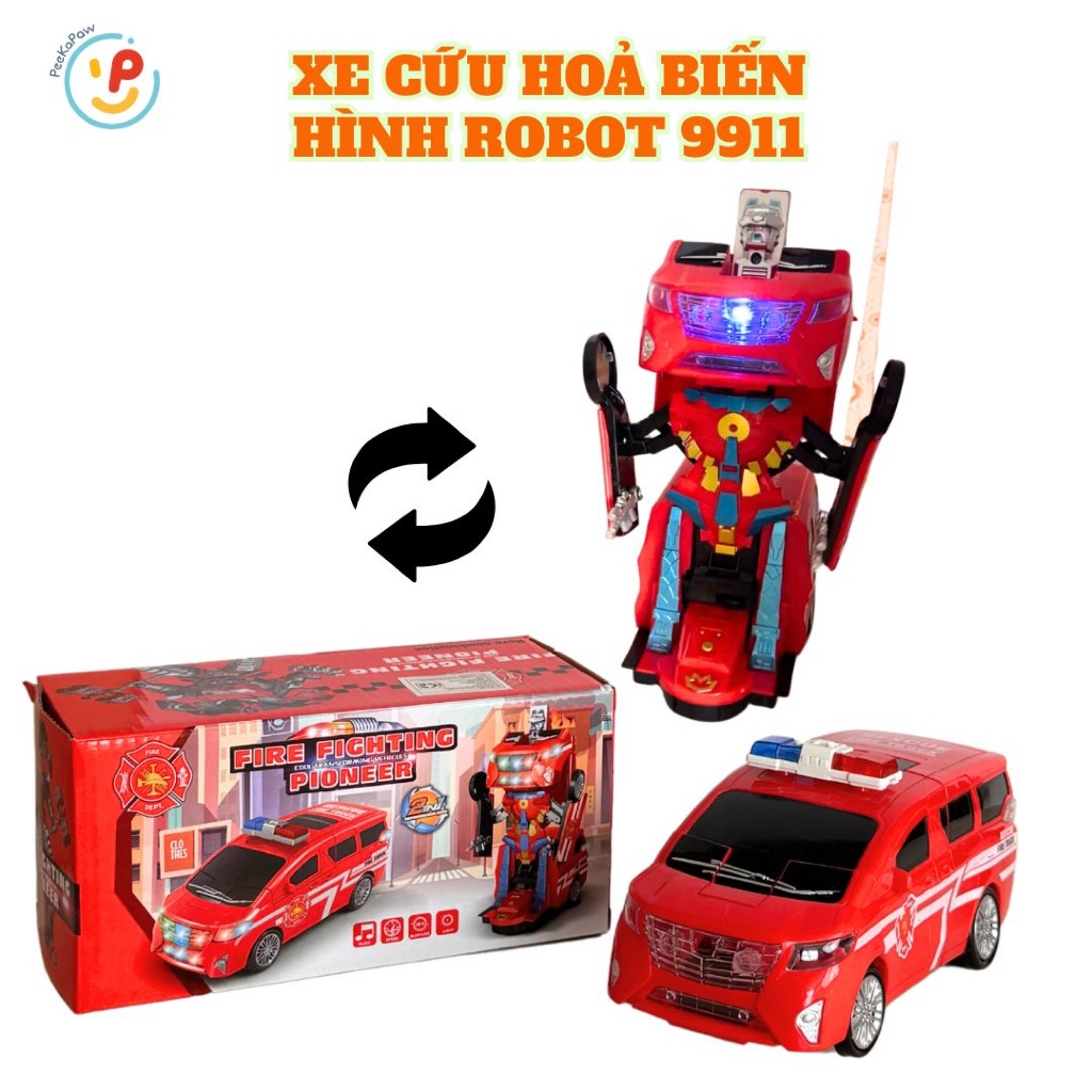 Đồ chơi xe cứu thương biến hình robot dùng pin có đèn âm thanh 9911 PeeKaPaw Toys