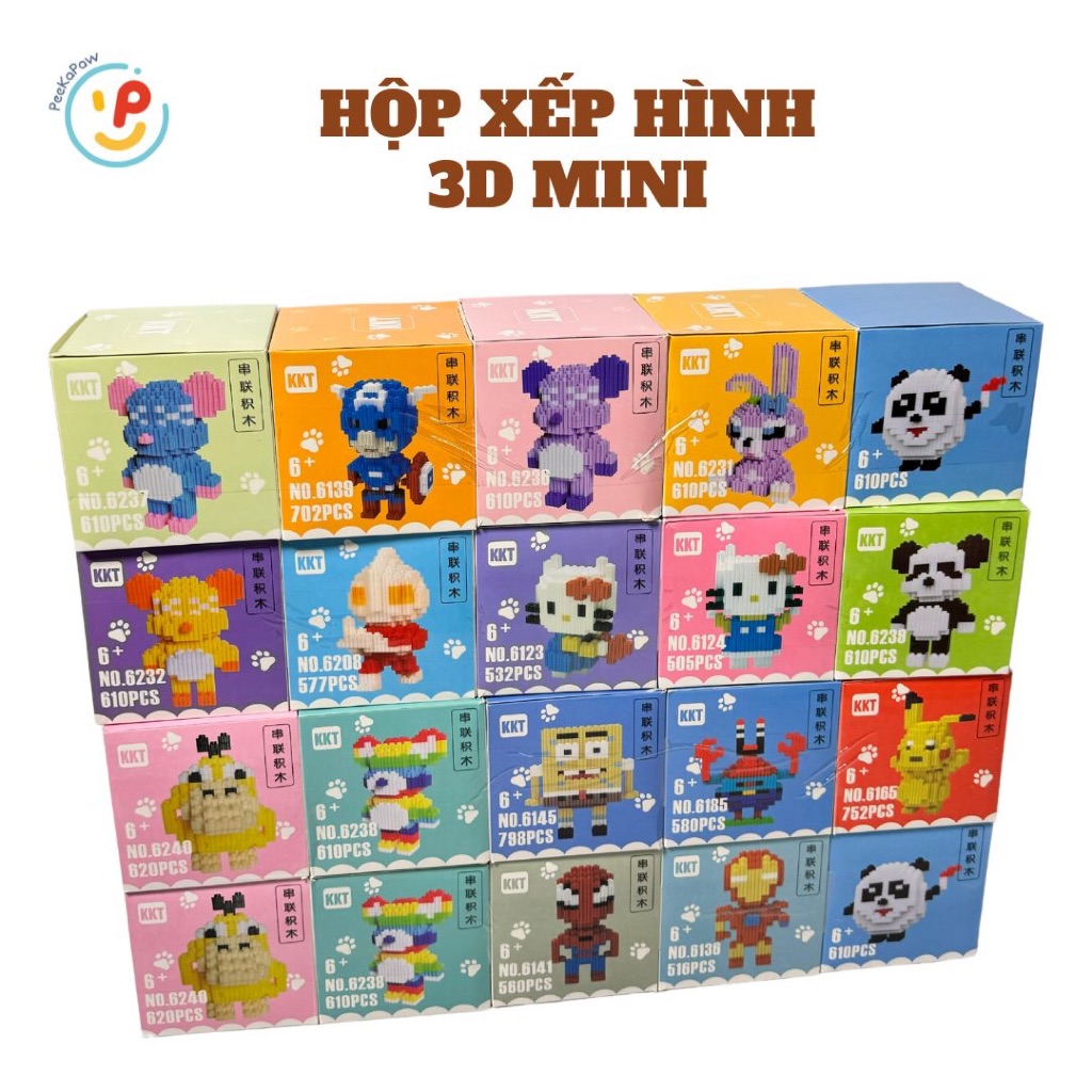 Hộp xếp hình lắp ráp 3D Mini 15cm nhiều mẫu nhân vật hoạt hình PeeKaPaw Toys