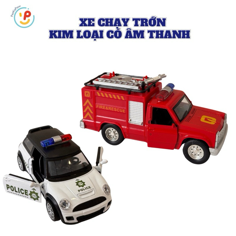 Đồ chơi xe cứu hoả - xe cảnh sát 17cm chất liệu hợp kim chạy trớn có đèn và âm thanh 998-7A