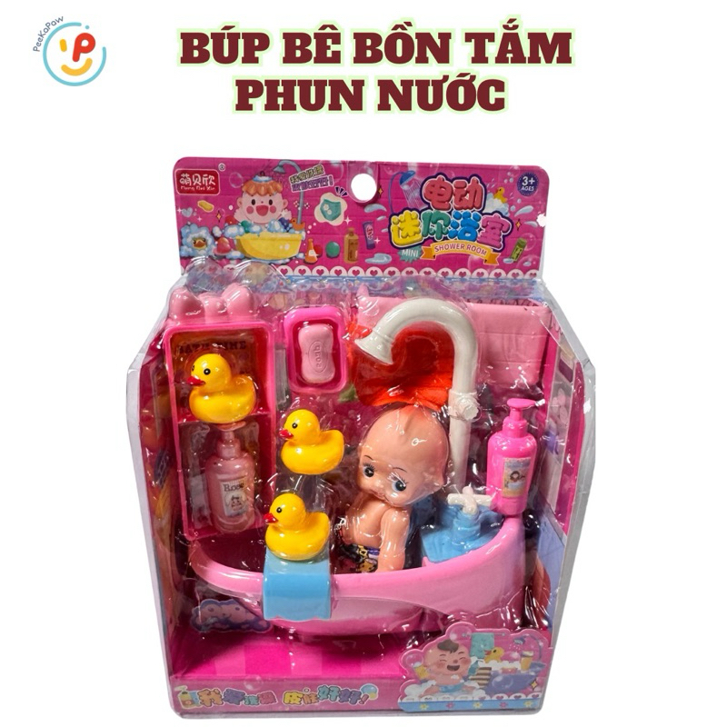 Đồ chơi búp bê bồn tắm PeeKaPaw có thể PHUN NƯỚC dùng pin kệ nhà tắm đồ chơi nhà tắm 1368