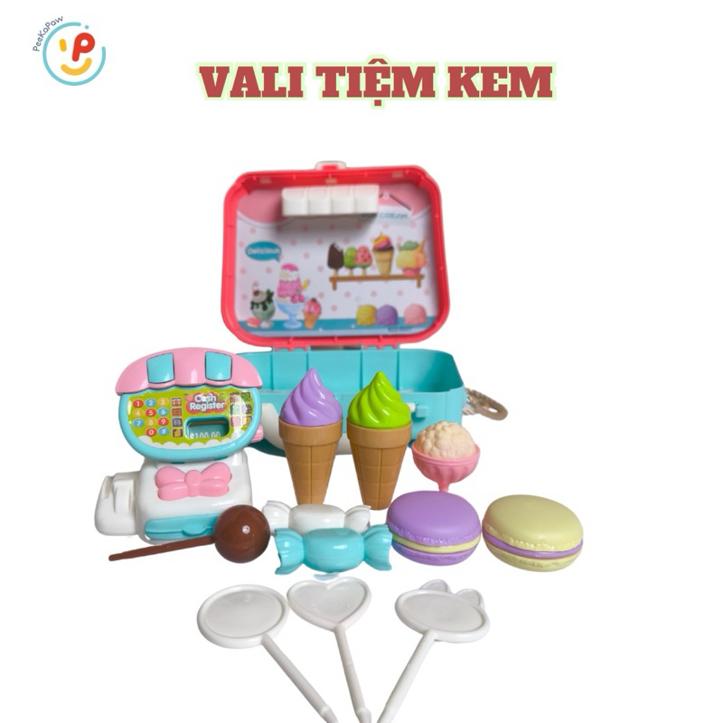 Đồ chơi vali có quai xách tiệm kem ốc quế bánh maccaron máy siêu thị 5007 PeeKaPaw
