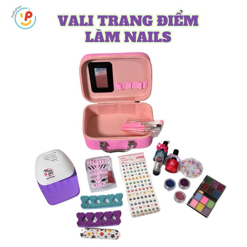 Đồ chơi Vali trang điểm Make Up Làm Nails có máy hơ nail cho bé 768-7 PeeKaPaw Toys