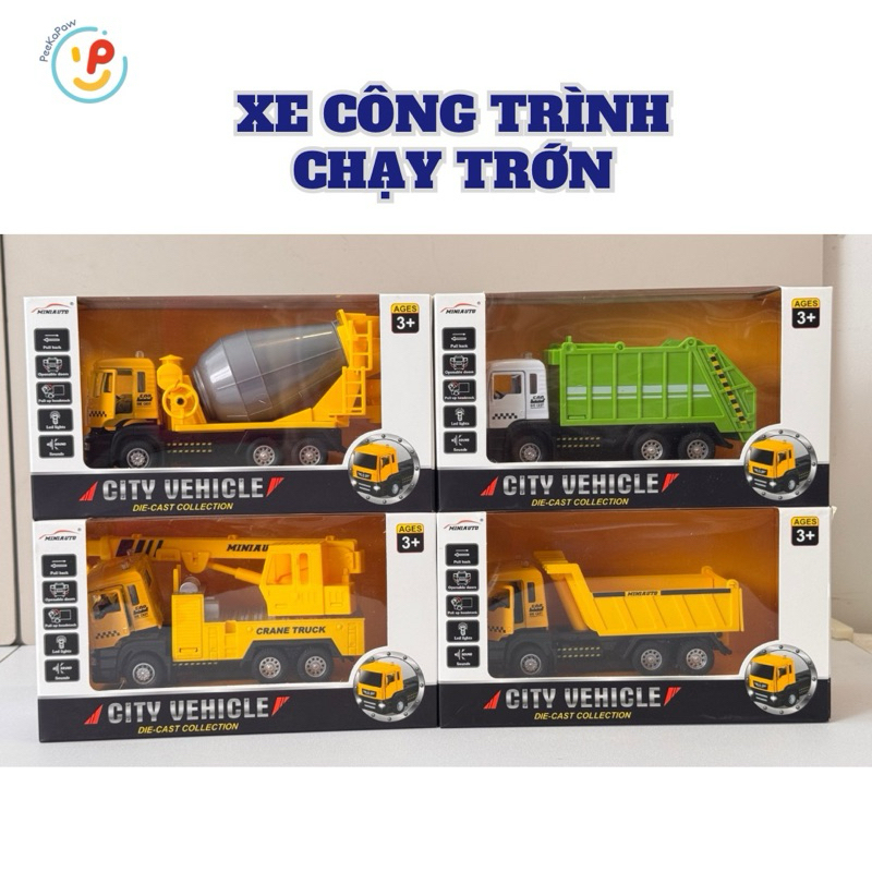 Đồ chơi xe công trình chạy trớn có âm thanh có thể mở cửa kéo đầu xe Peekapaw Toys