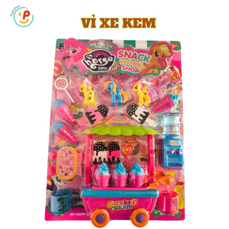 Đồ chơi cửa hàng bánh ngọt xe kem và chú ngựa Poli ép vỉ 1660 PeekaPaw Toys