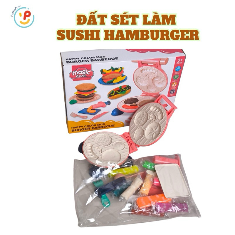Đất Nặn Thủ Công Có Máy Nặn Hình Bánh Hamburger Hotdog 8083 PeeKaPaw Toys