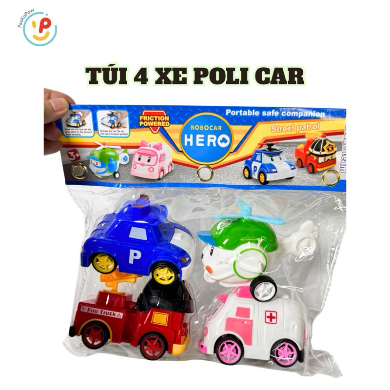 Đồ chơi Túi 4 Xe Mô Hình Robocar Poli Chạy Trớn 868-14 Peekapaw Toys
