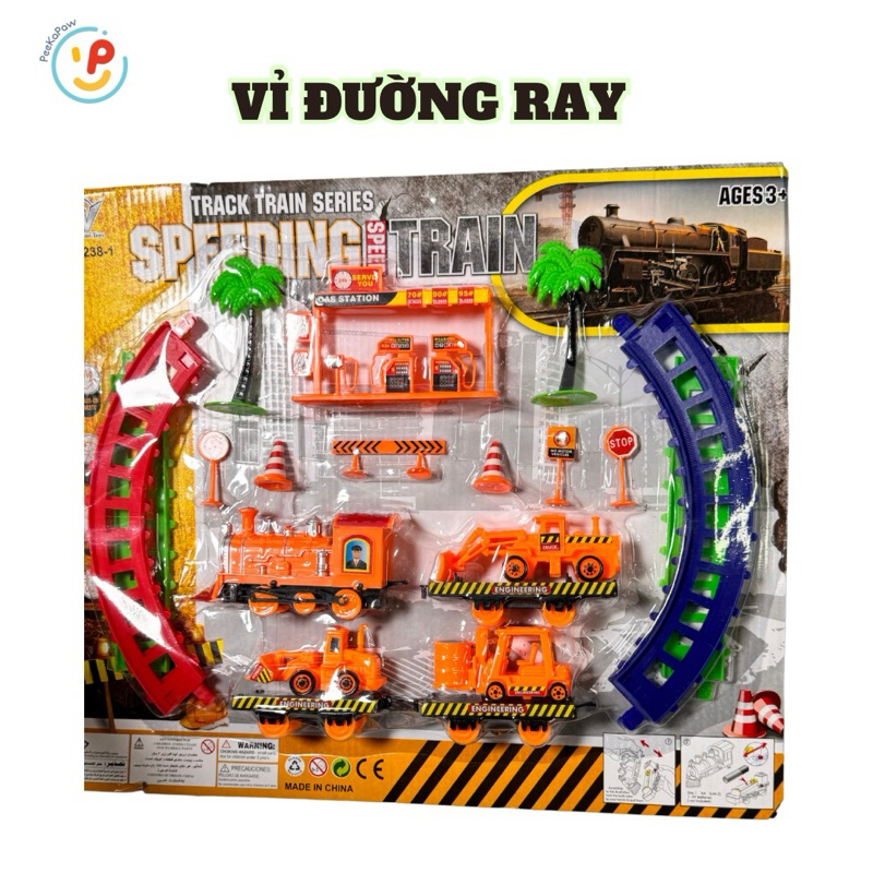 Đồ chơi vỉ đường ray xe lửa nhiều chi tiết nhà ga đoàn tàu 238 Peekapaw Toys