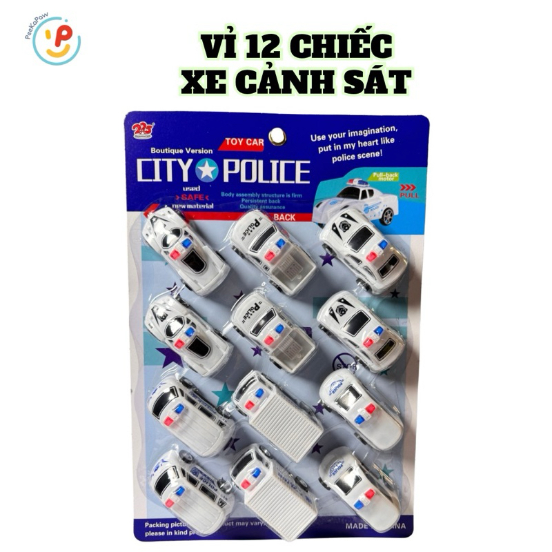 Đồ chơi vỉ 12 chiếc xe cảnh sát xe cứu thương chạy trớn 225-7716A PeeKaPaw