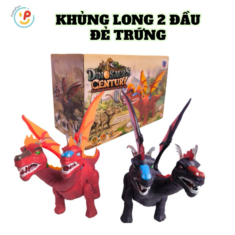 Đồ chơi Khủng long 2 đầu đẻ trứng có đèn và âm thanh 2123 Peekapaw Toys
