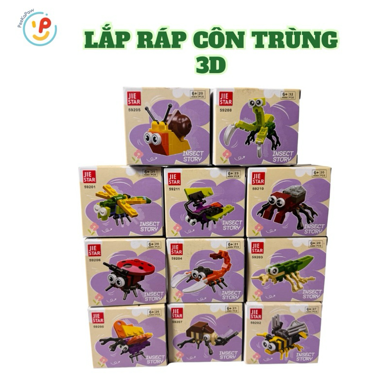 Đồ Chơi Xếp Hình 3D Các Loài Côn Trùng hộp 8cm 21 mảnh – Peekapaw Toys