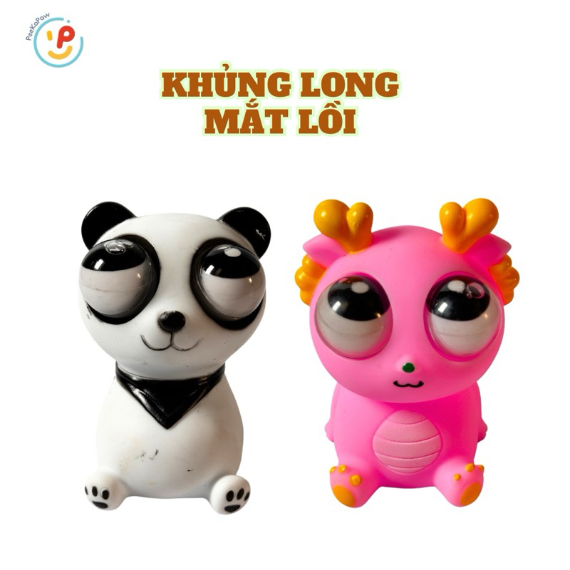 Đồ chơi thú bóp xả stress chất liệu nhựa dẻo khủng long mắt lồi gấu trúc panda mắt lồi PeeKaPaw Toys