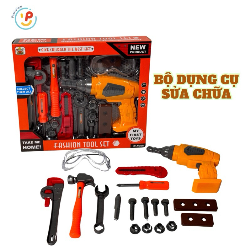 Đồ chơi dụng cụ sửa chữa lắp ốc vít mô phỏng có máy khoan được 36778-79 PeeKaPaw Toys