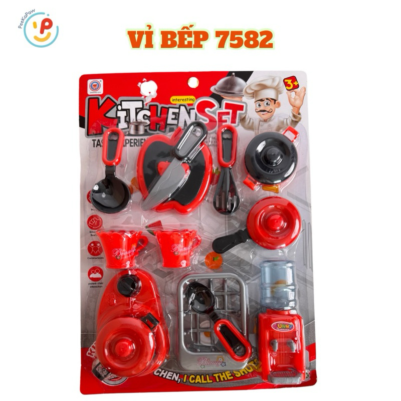 Đồ chơi vỉ dụng cụ nhà bếp màu đỏ Kitchen Set 7582 PeeKaPaw Toys