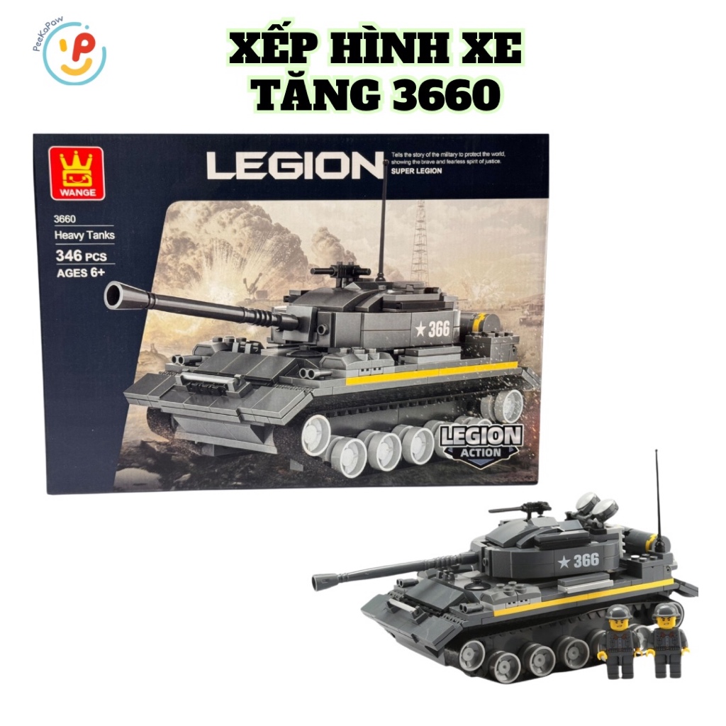 Đồ chơi xếp hình lắp ráp Xe tăng chiến đấu Super Legion 346 mảnh 3660 PeeKaPaw Toys