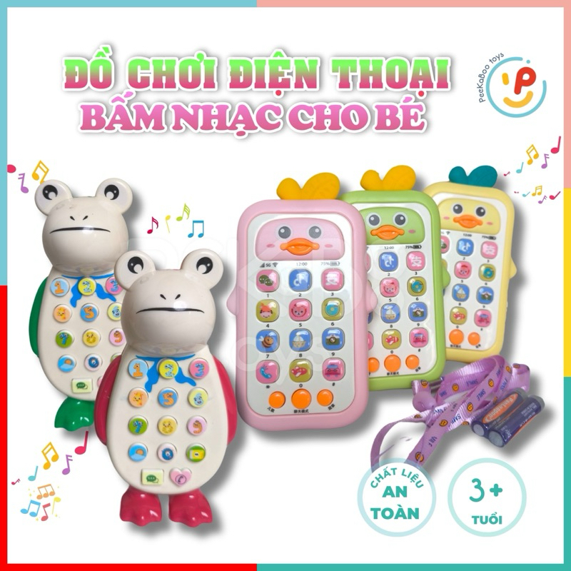 Đồ chơi điện thoại cho bé bấm nhạc có dây đeo cổ và pin sẵn peekaboo toys