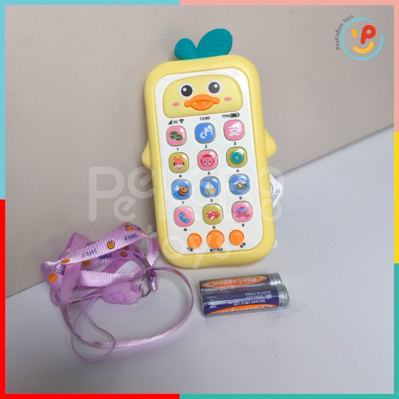 Đồ chơi điện thoại cho bé bấm nhạc có dây đeo cổ và pin sẵn peekaboo toys