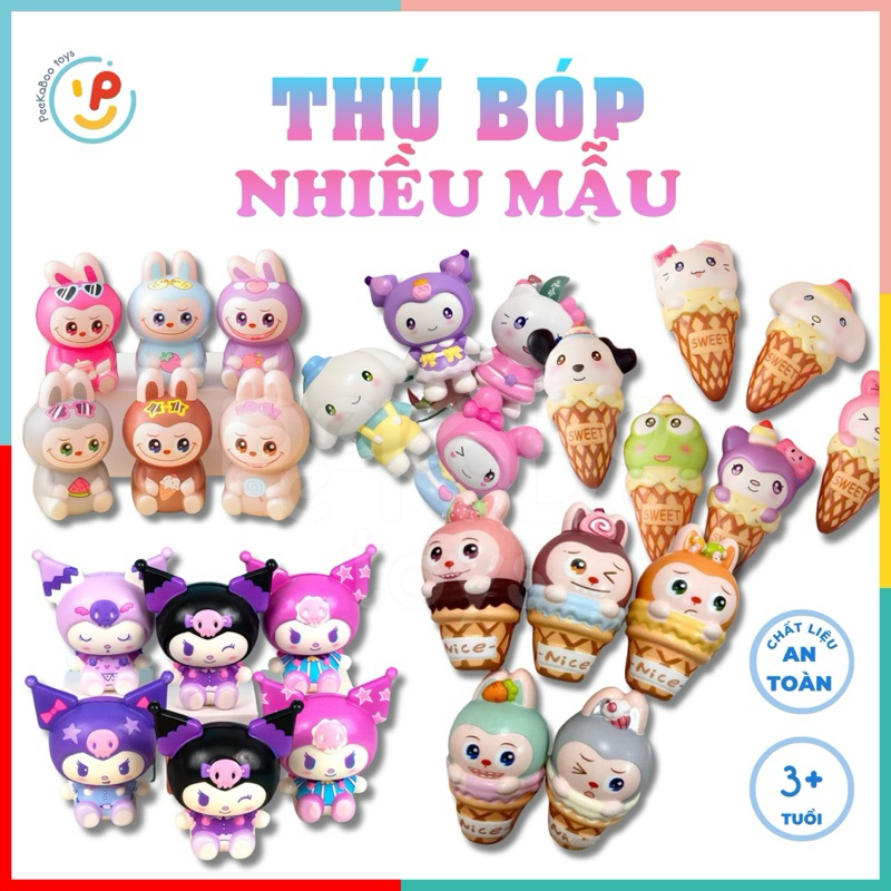 Đồ chơi peekabootoys thú bóp xả stress chất liệu dẻo mềm đàn hồi chậm mochi hình Kuromi Thỏ Ếch