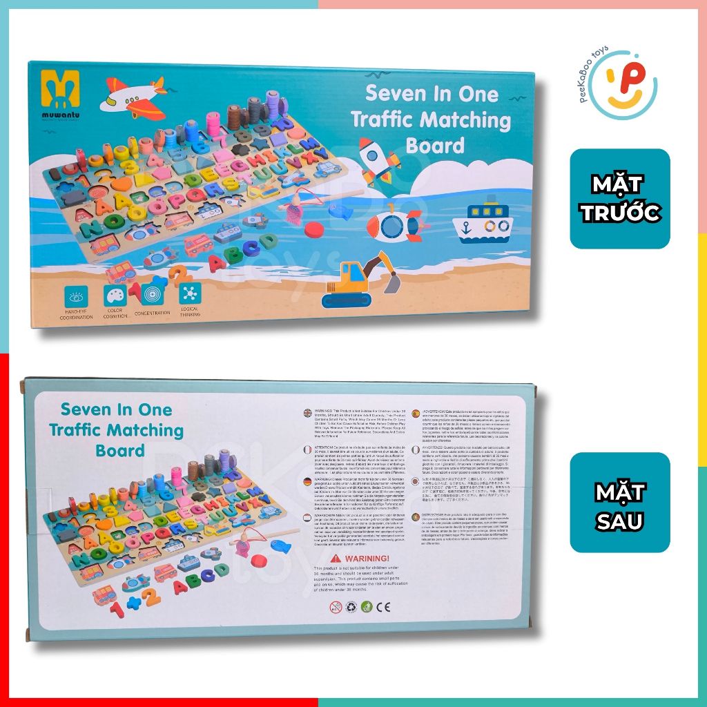 Hộp đồ chơi peekabootoys bằng gỗ cho bé tập xếp chữ số hình khối thông minh