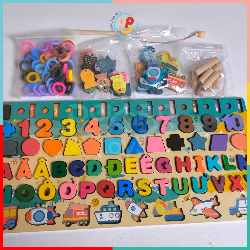 Hộp đồ chơi peekabootoys bằng gỗ cho bé tập xếp chữ số hình khối thông minh