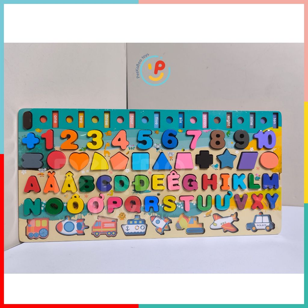 Hộp đồ chơi peekabootoys bằng gỗ cho bé tập xếp chữ số hình khối thông minh