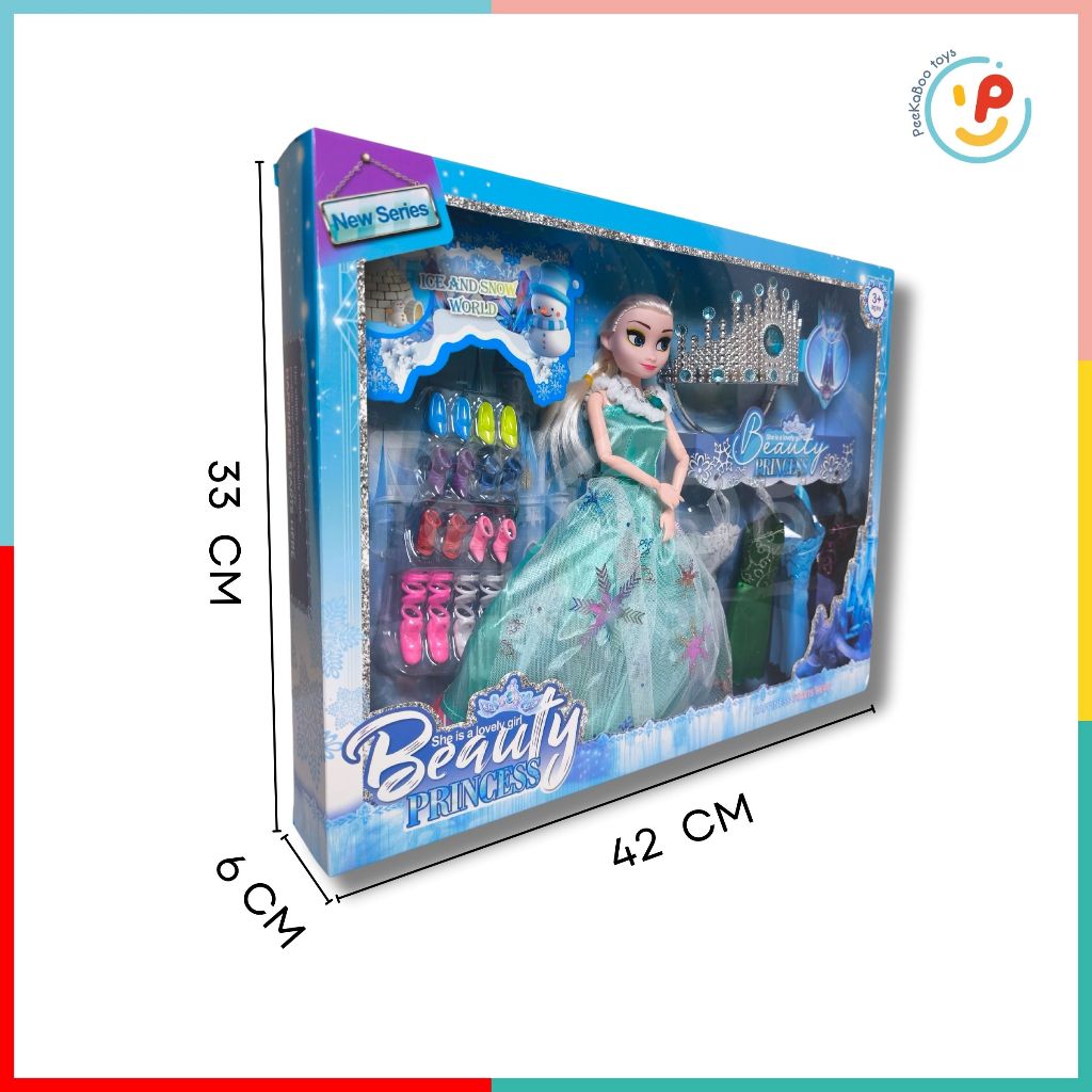 Đồ chơi peekabootoys Búp bê công chúa tuyết Elsa vương miện và phụ kiện váy hộp 42 cm 3028