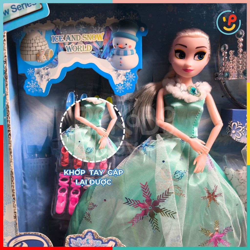 Đồ chơi peekabootoys Búp bê công chúa tuyết Elsa vương miện và phụ kiện váy hộp 42 cm 3028