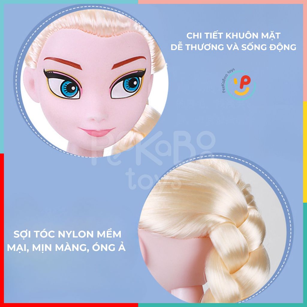 Đồ chơi peekabootoys Búp bê công chúa tuyết Elsa vương miện và phụ kiện váy hộp 42 cm 3028