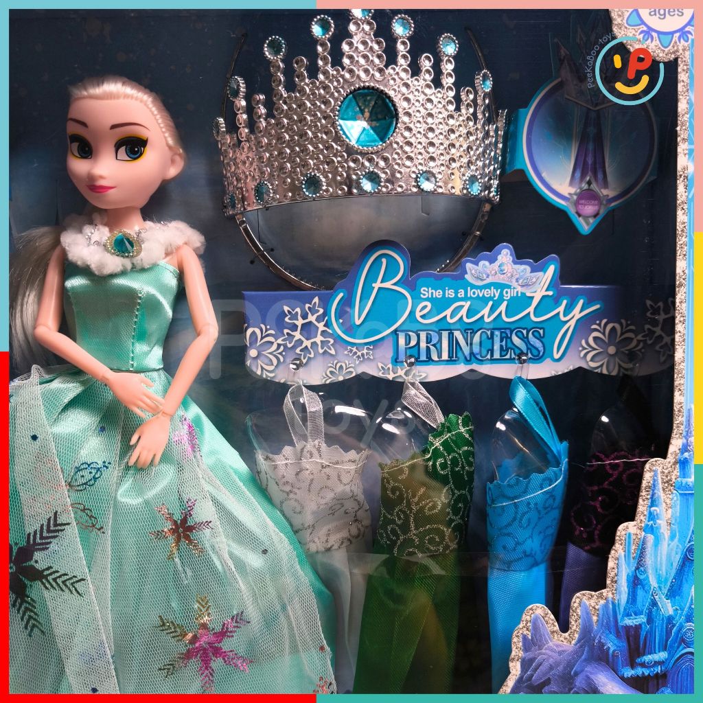 Đồ chơi peekabootoys Búp bê công chúa tuyết Elsa vương miện và phụ kiện váy hộp 42 cm 3028