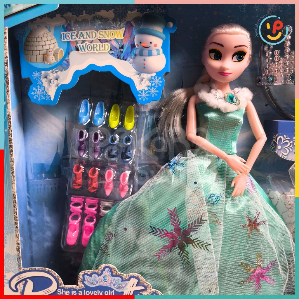 Đồ chơi peekabootoys Búp bê công chúa tuyết Elsa vương miện và phụ kiện váy hộp 42 cm 3028