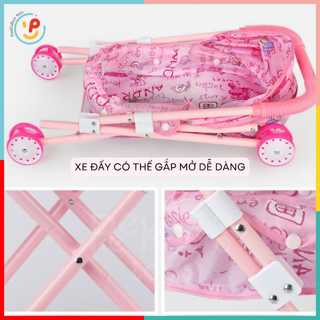 Đồ chơi peekabootoys xe đẩy búp bê màu hồng đồ chơi cho bé 48 cm