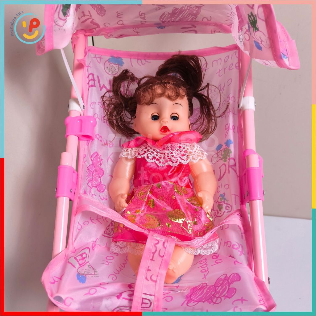 Đồ chơi peekabootoys xe đẩy búp bê màu hồng đồ chơi cho bé 48 cm