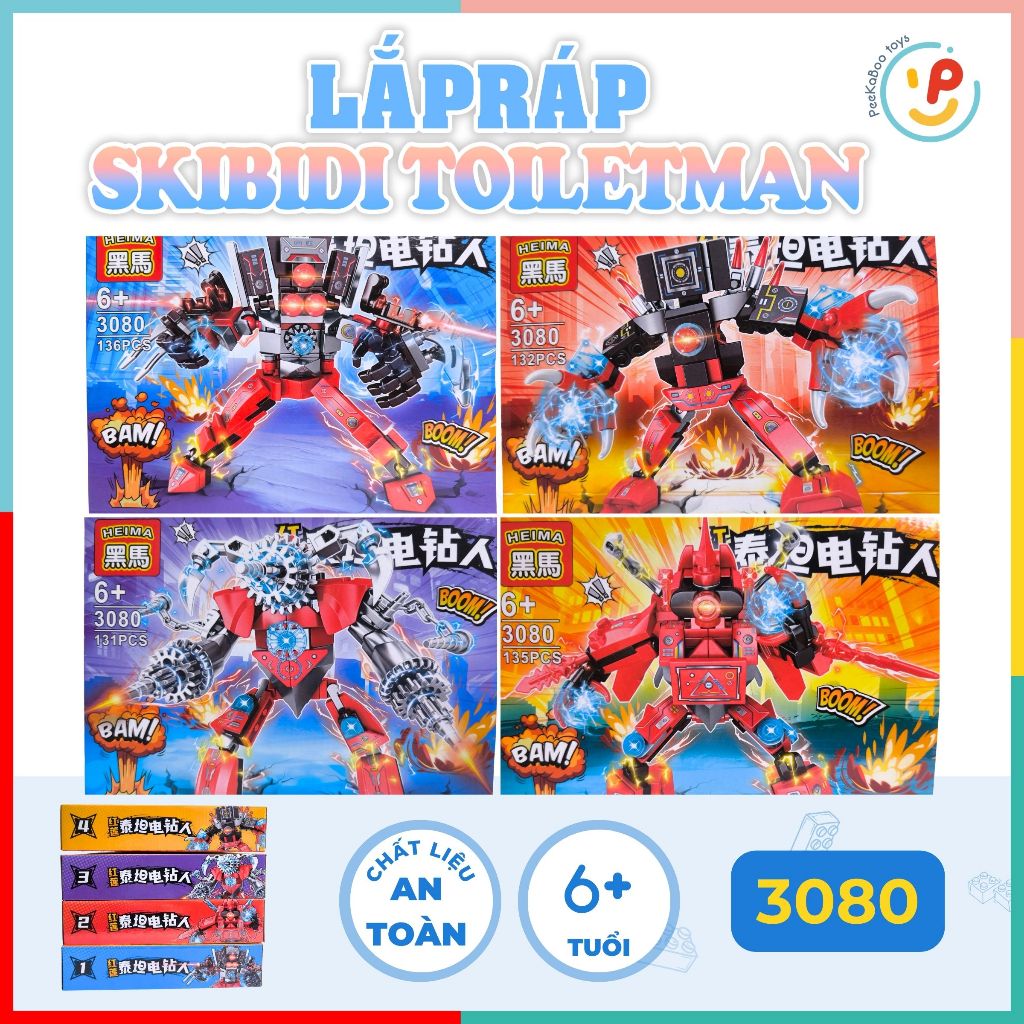 Trọn bộ 4 hộp lắp ráp Skibidi Heima 132 - 136 mảnh 3080