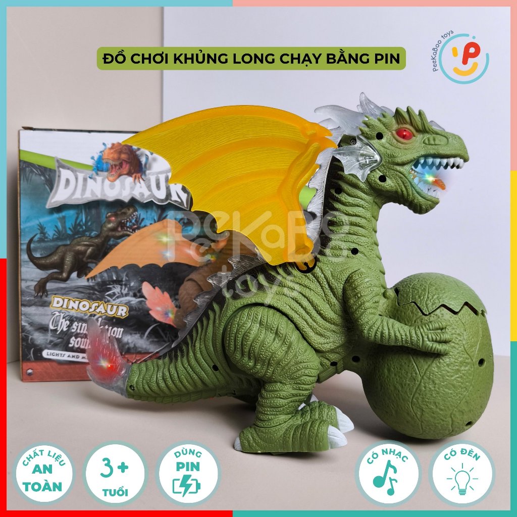 Đồ chơi khủng long ôm trứng dùng pin có đèn và hiệu ứng âm thanh 6627 PeeKaPaw Toys