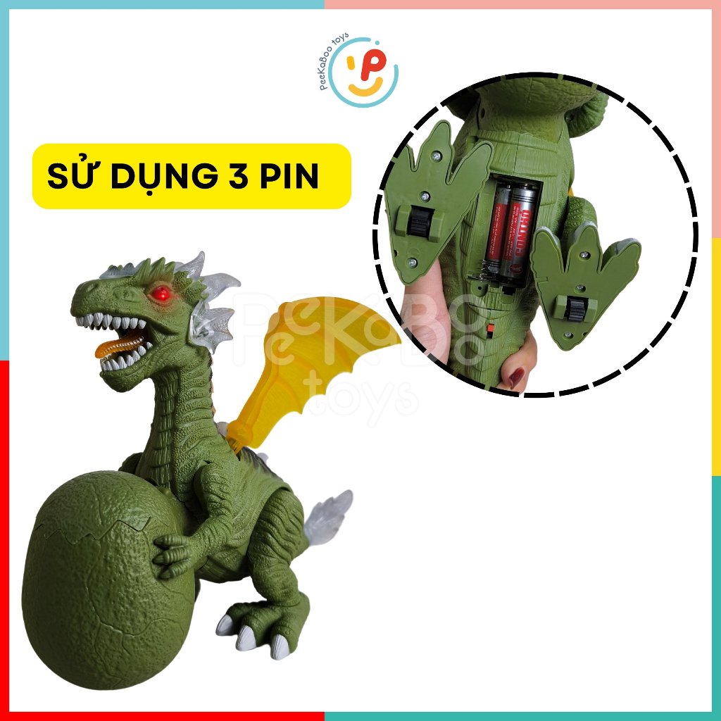 Đồ chơi khủng long ôm trứng dùng pin có đèn và hiệu ứng âm thanh 6627 PeeKaPaw Toys