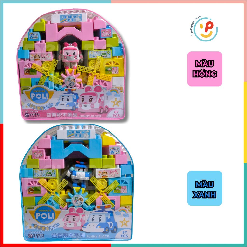 Đồ chơi Peekabootoys túi lắp ráp xếp hình ba lô Robocar Poli 87 chi tiết 3638