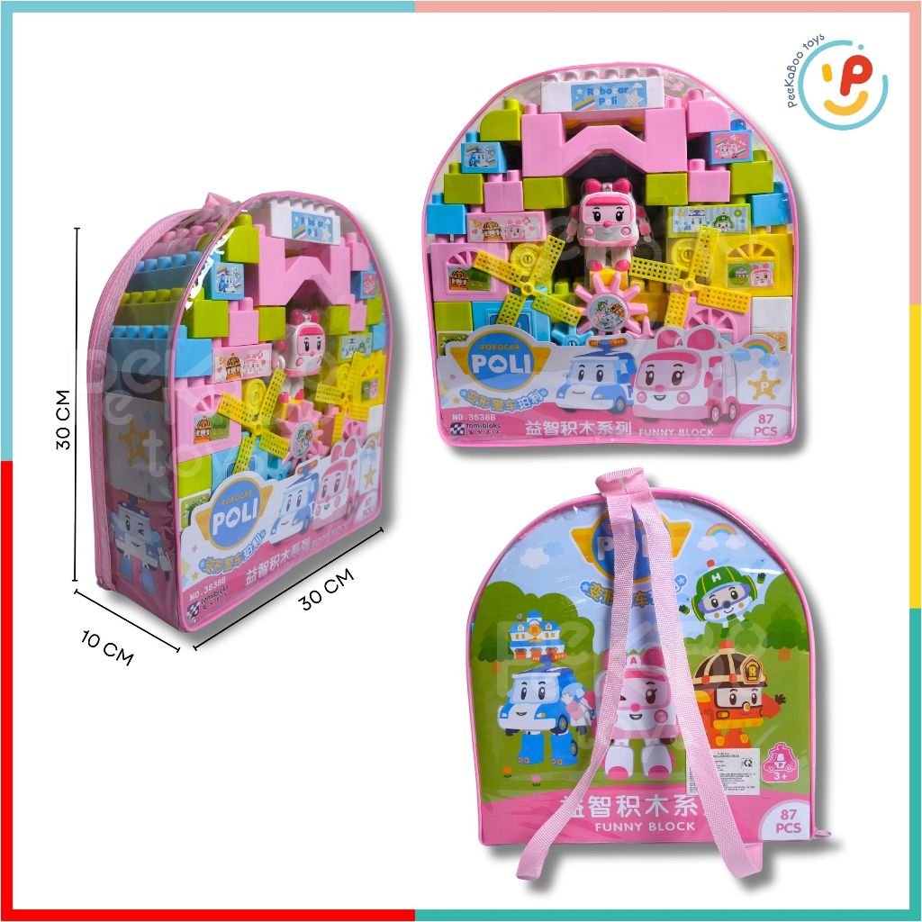 Đồ chơi Peekabootoys túi lắp ráp xếp hình ba lô Robocar Poli 87 chi tiết 3638