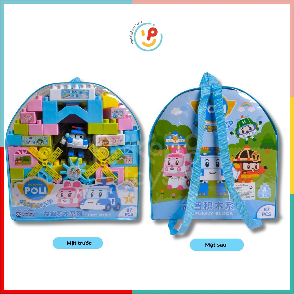 Đồ chơi Peekabootoys túi lắp ráp xếp hình ba lô Robocar Poli 87 chi tiết 3638