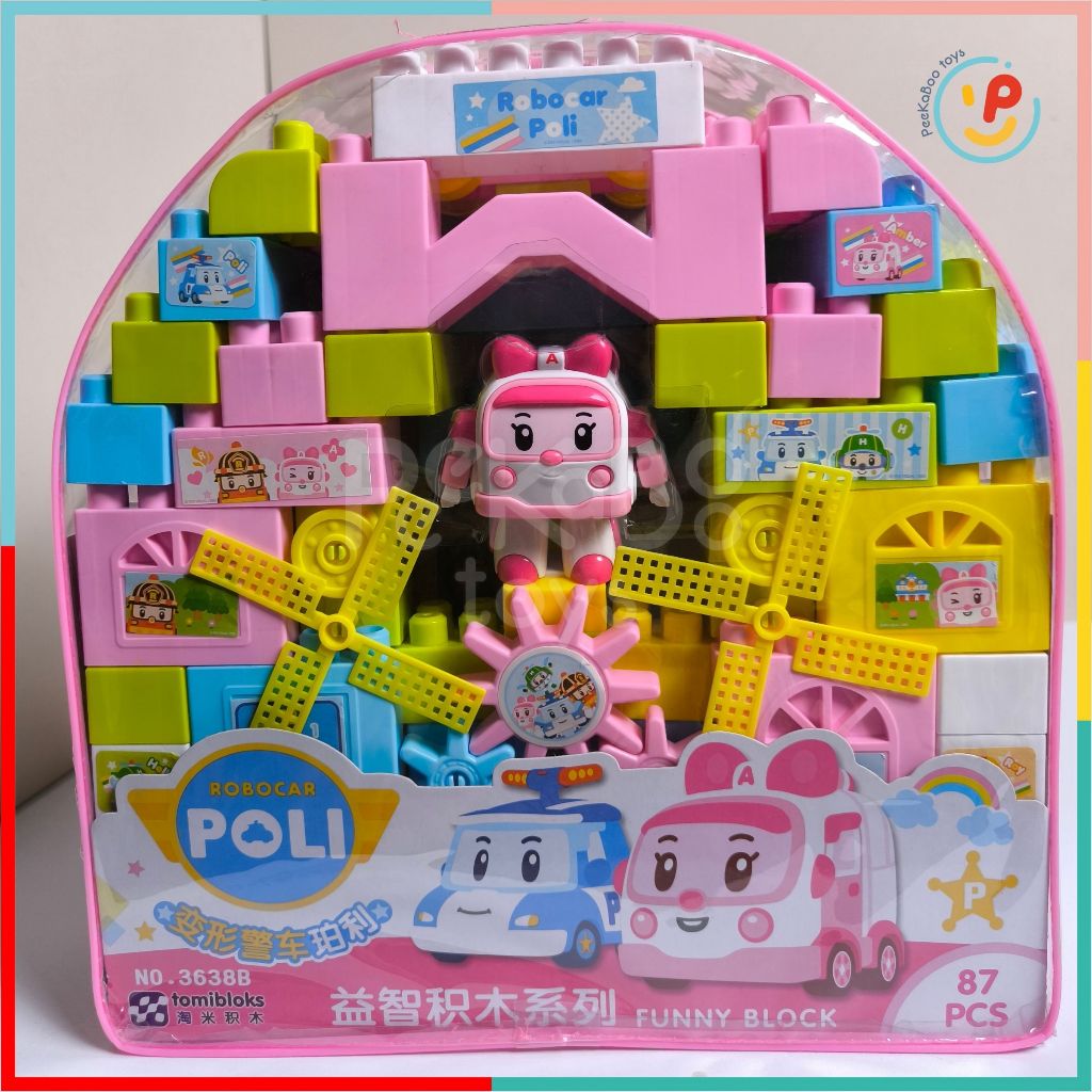 Đồ chơi Peekabootoys túi lắp ráp xếp hình ba lô Robocar Poli 87 chi tiết 3638