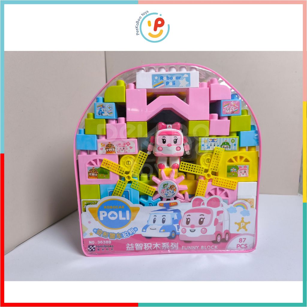 Đồ chơi Peekabootoys túi lắp ráp xếp hình ba lô Robocar Poli 87 chi tiết 3638