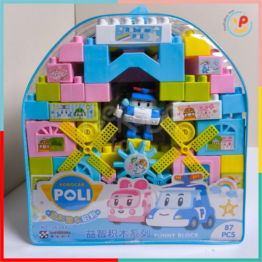 Đồ chơi Peekabootoys túi lắp ráp xếp hình ba lô Robocar Poli 87 chi tiết 3638