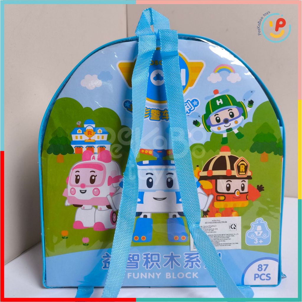Đồ chơi Peekabootoys túi lắp ráp xếp hình ba lô Robocar Poli 87 chi tiết 3638