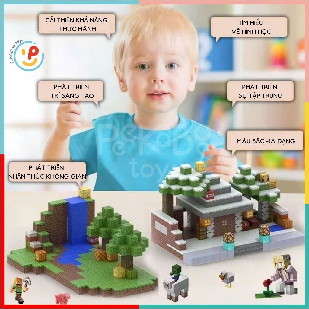 Đồ chơi Minecraft xếp hình khối nam châm 2cm trí tuệ cho bé PeeKaPaw Toys