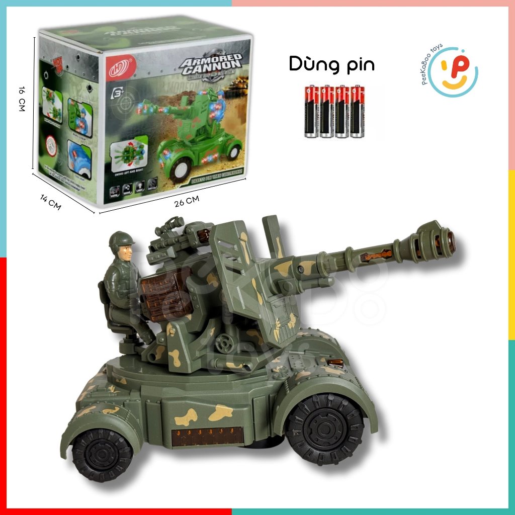 Đồ chơi xe tăng chiến đấu dùng pin có nhạc và đèn 9026 PeeKaPaw Toys