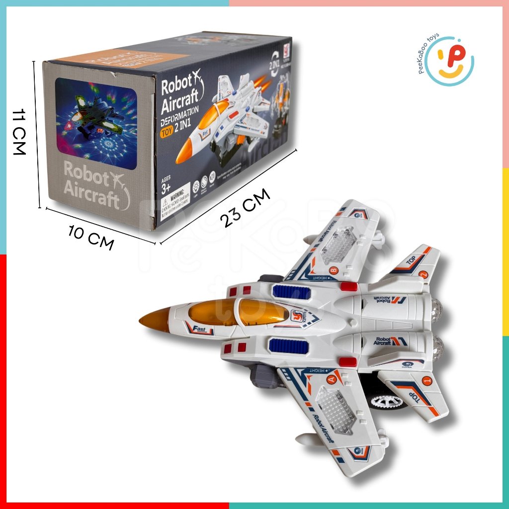 Đồ chơi máy bay chiến đấu biến hình Robot dùng pin có đèn và âm thanh 388-61 PeeKaPaw Toys