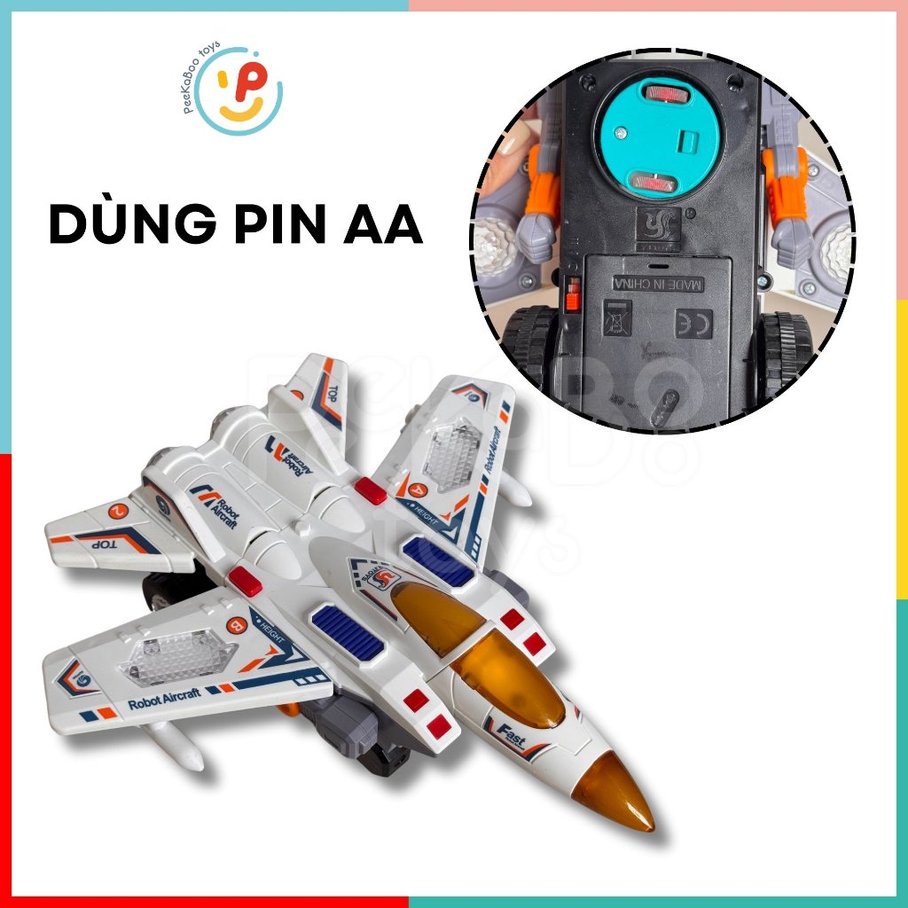 Đồ chơi máy bay chiến đấu biến hình Robot dùng pin có đèn và âm thanh 388-61 PeeKaPaw Toys