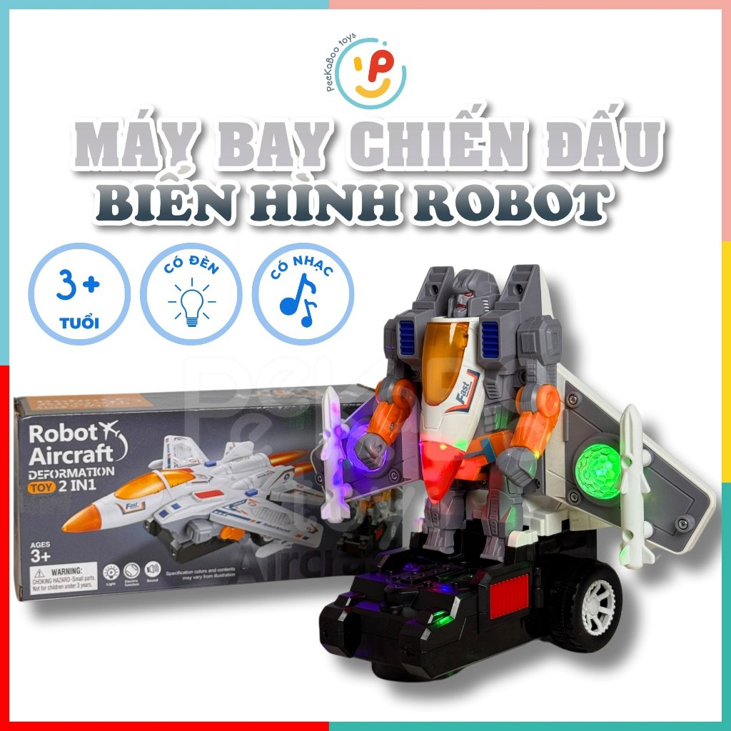 Đồ chơi máy bay chiến đấu biến hình Robot dùng pin có đèn và âm thanh 388-61 PeeKaPaw Toys
