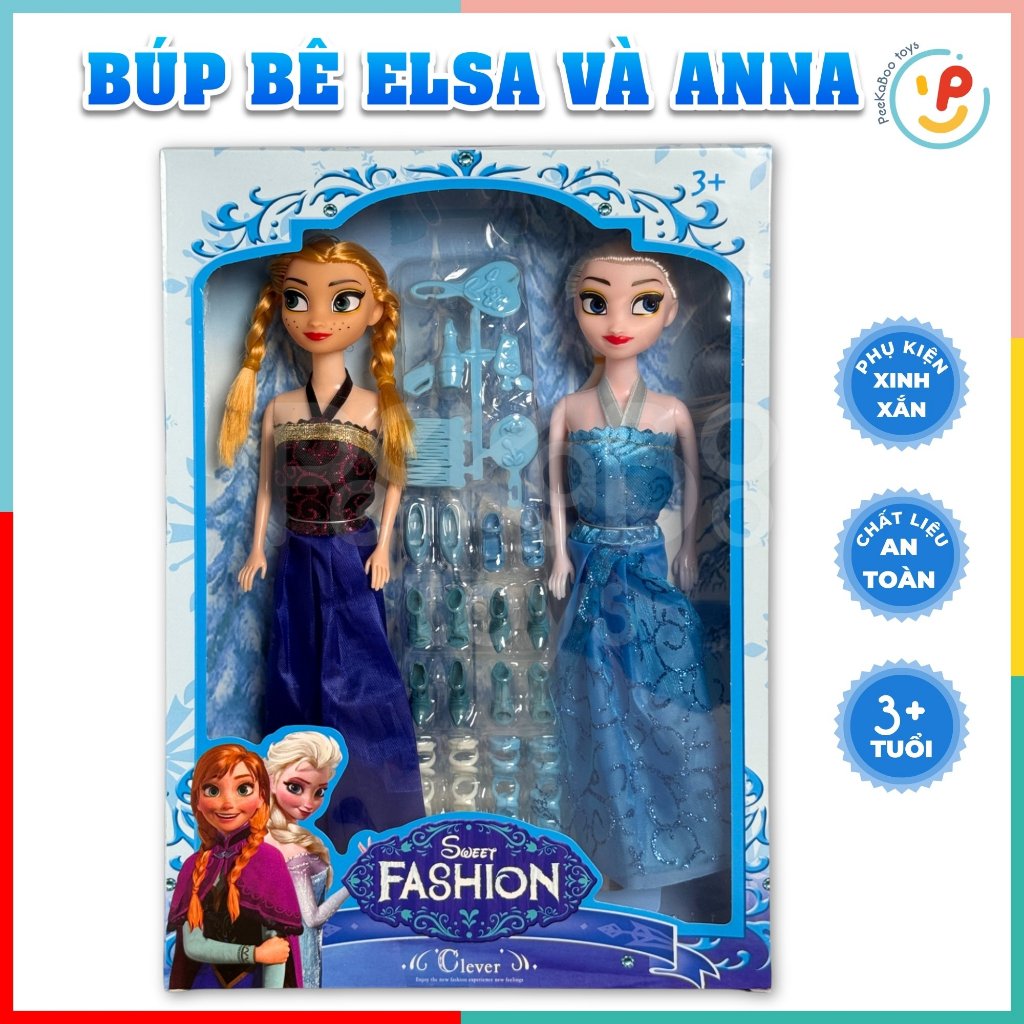 Đồ chơi Peekabootoys Búp Bê Elsa và Anna gồm váy và phụ kiện công chúa 888