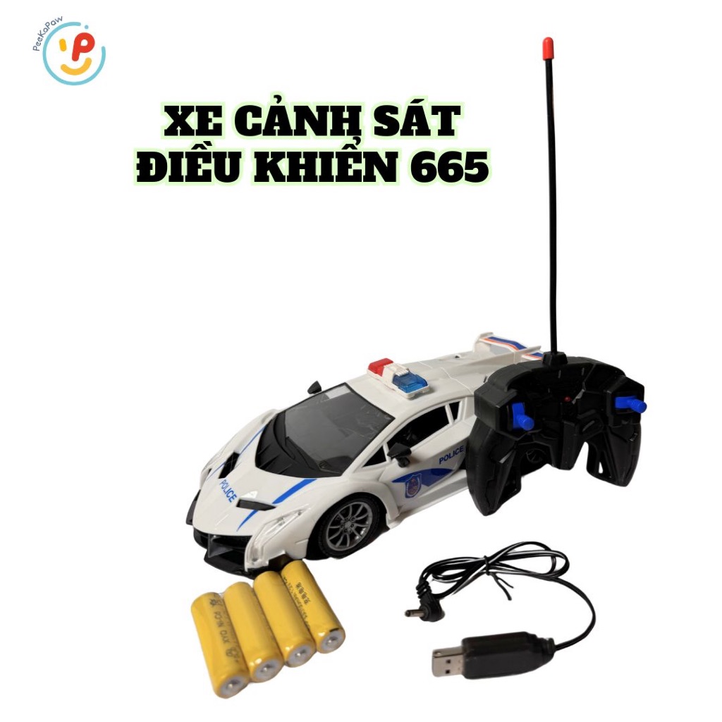 Xe cảnh sát điều khiển từ xa có âm thanh pin sạc 665 PeeKaPaw Toys