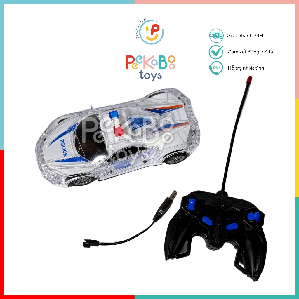 Xe cảnh sát điều khiển từ xa có đèn và âm thanh pin sạc 665-2 PeeKaPaw Toys