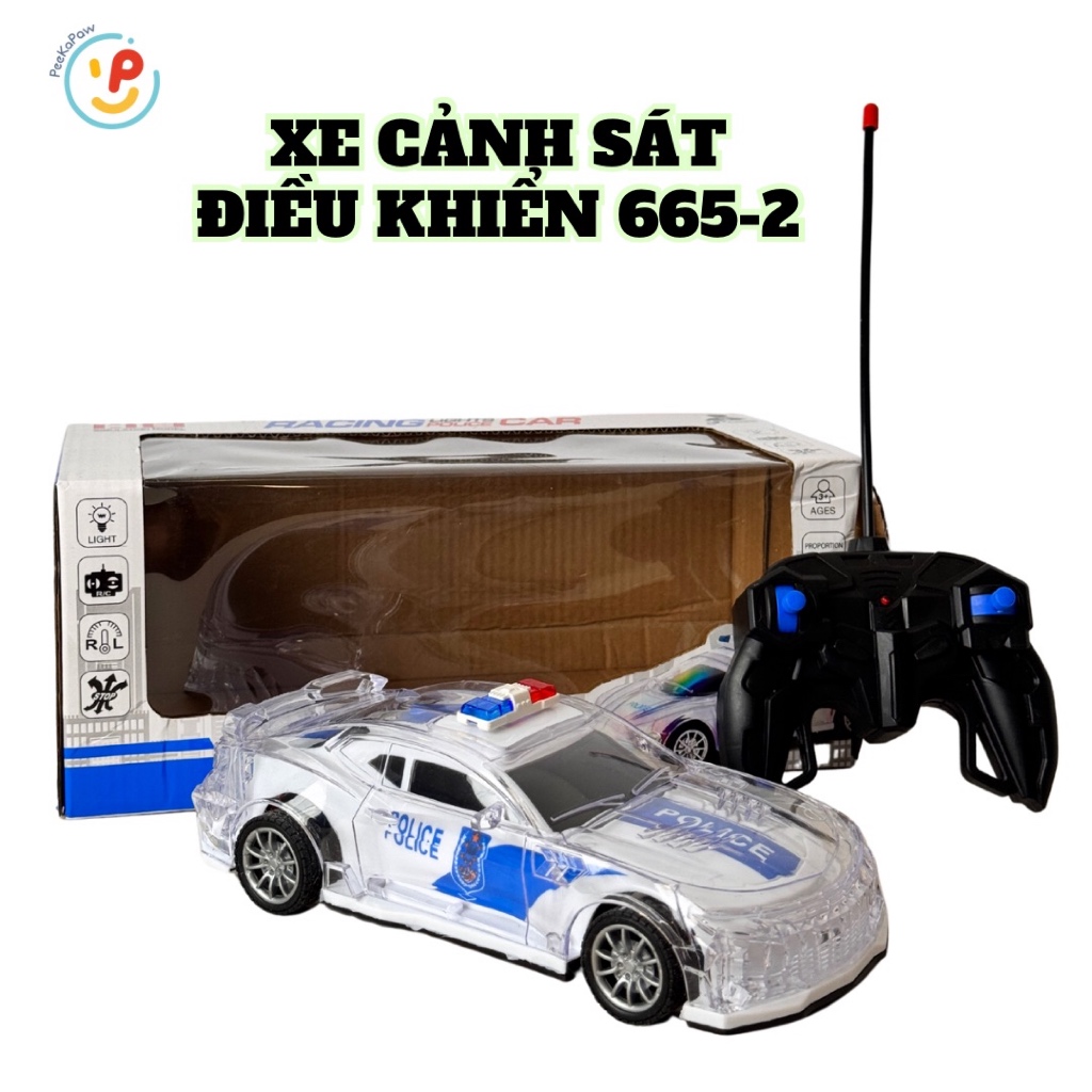 Xe cảnh sát điều khiển từ xa có đèn và âm thanh pin sạc 665-2 PeeKaPaw Toys